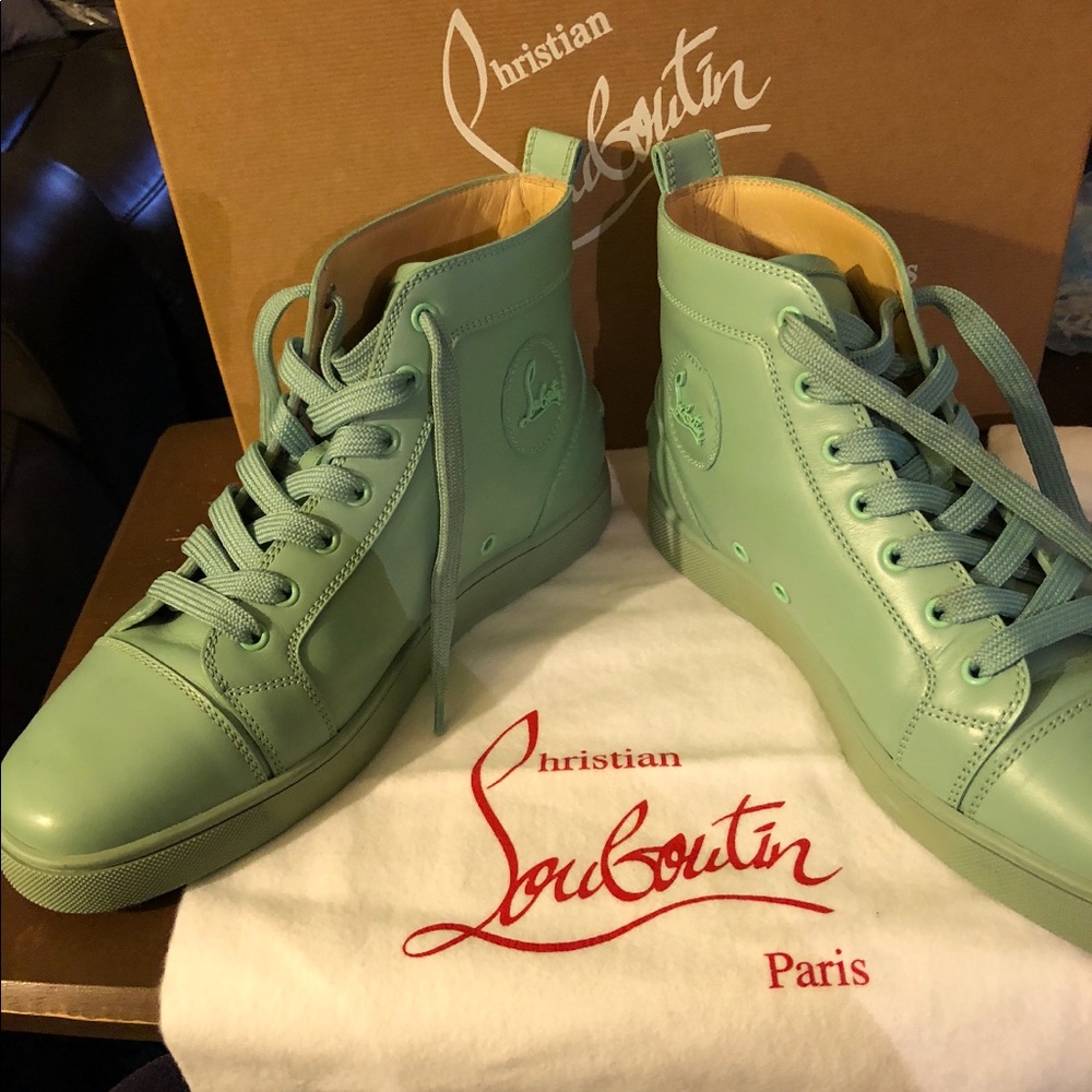LOUBOUTIN Louis Flat Mint Green Leather Sz 42.5 D